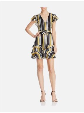 Parker Striped Ruffle-Sleeve V-Neck black yellow striped dress